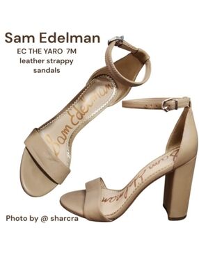 Sam Edelman Women's Yaro nude leather strappy block heel open toe heels chunky 7